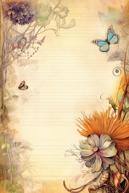 a page with butterflies and flowers.