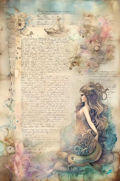 a page with a girl in a dress and a bird on the top.