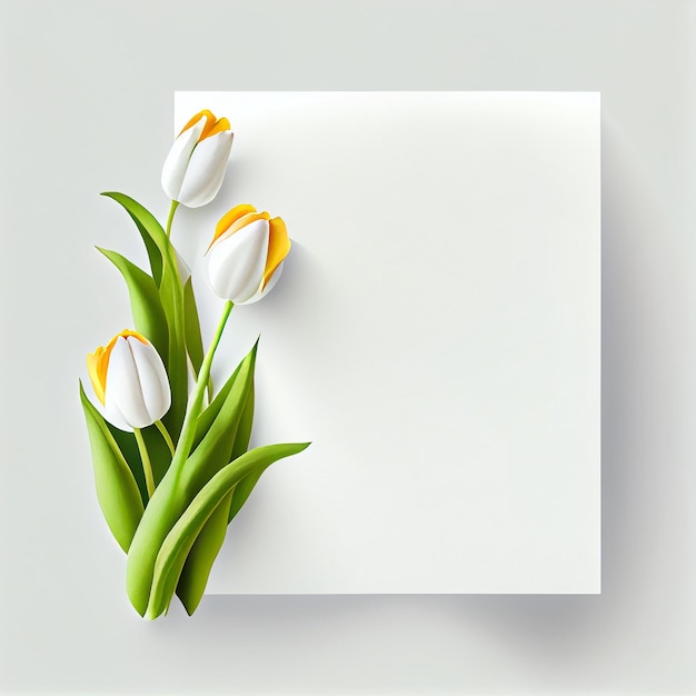 Page with white tulip flowers Illustration Generative AI