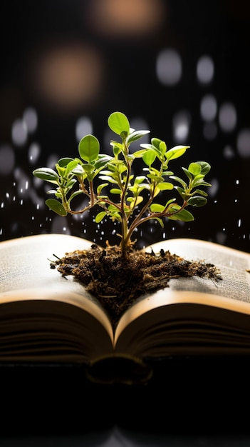 Pages of a book become the fertile soil for a thriving green plant Vertical Mobile Wallpaper