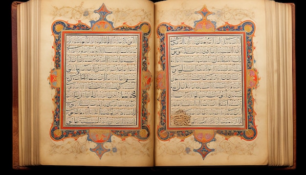 Pagine del corano con testi in arabo