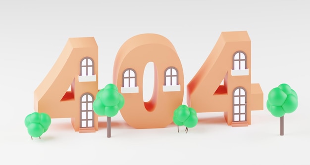Pagina niet gevonden 404-fout webpagina conceptontwerp Eco minimalistische stijl gezellige huizen 3D-rendering