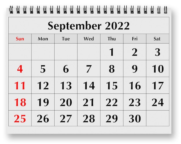 Pagina van de jaarlijkse maandkalender september 2022