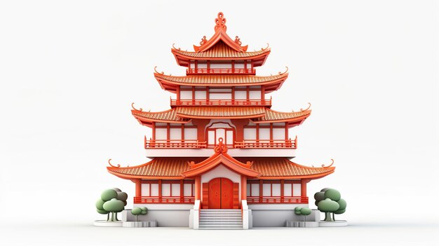 Pagoda building rendering style white backgroundAI generated image