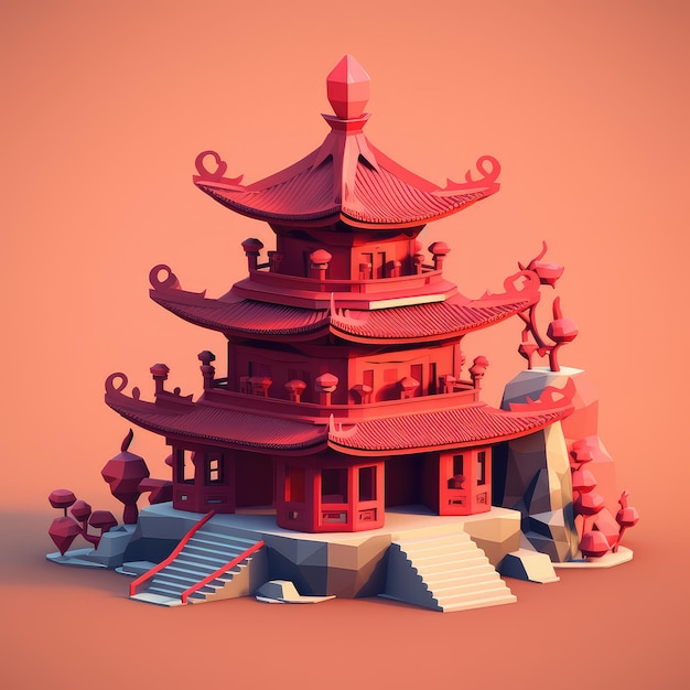 Pagoda d cartoon illustration generative ai