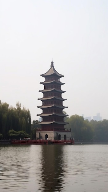 A pagoda on the lake in beijing