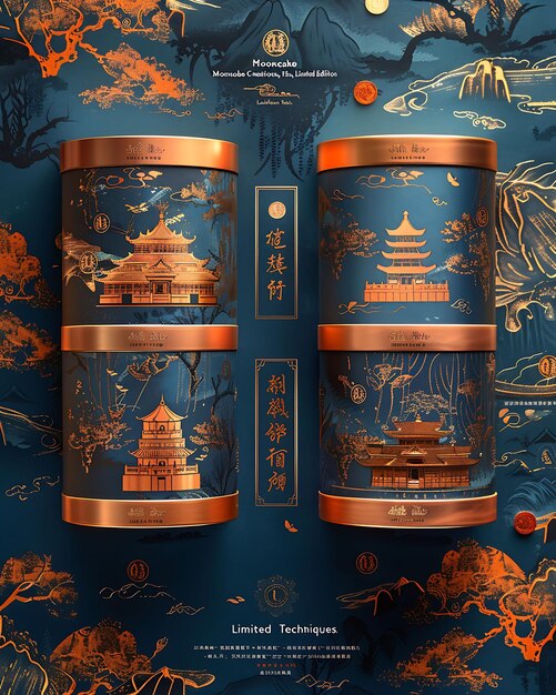 Pagoda Mooncake Box met Parallax Scrolling Effect Weelderig Mid-Autumn Festival Web Layout Idea