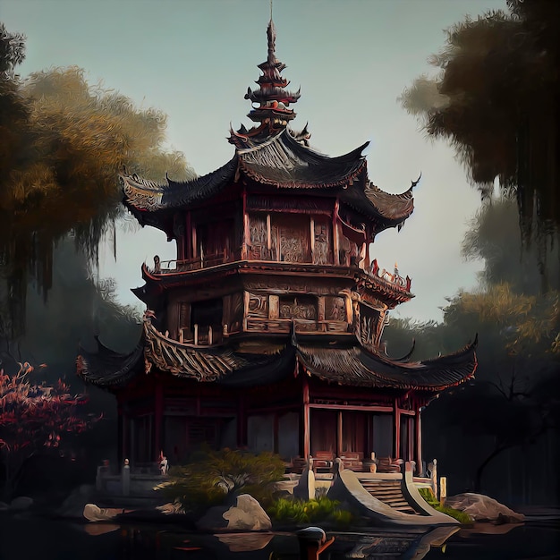 Pagoda in mountain background