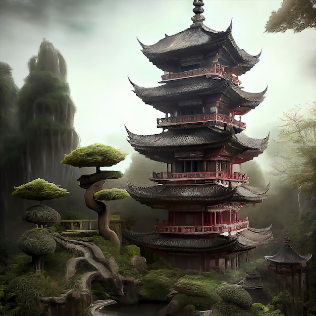 Pagoda in mountain background