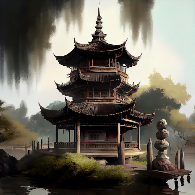 Pagoda in mountain background