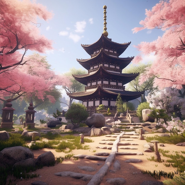 pagoda in a peaceful Zen garden