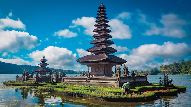 Pagoda on water in Pura Ulun Danu Beratan temple in Bali