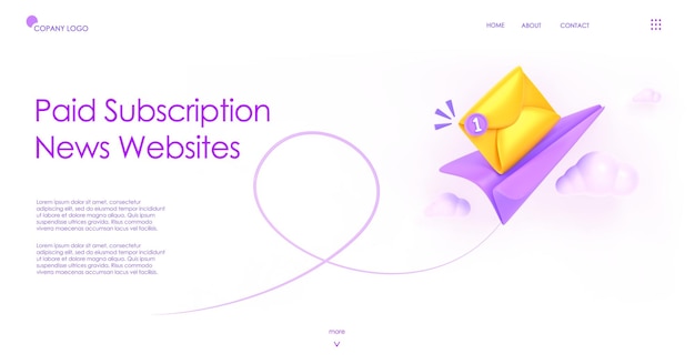 Paid subscription news websites banner 3d render landing page
with isometric paper plane mail envelope and notification icon
subscribe to newsletter email messages service 3d illustration