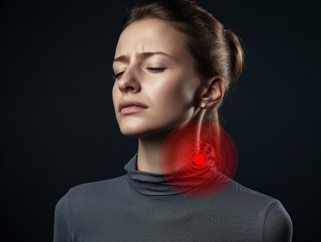 Photo pain collection woman suffering from neck pain medical and health problem generative ai