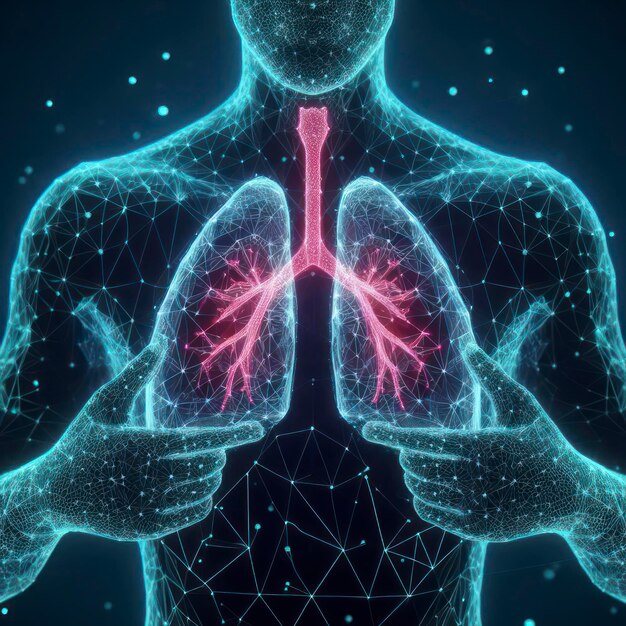 Pain in the lungs from polygons triangles dots and lines Lung is a low poly compound structure ai generative