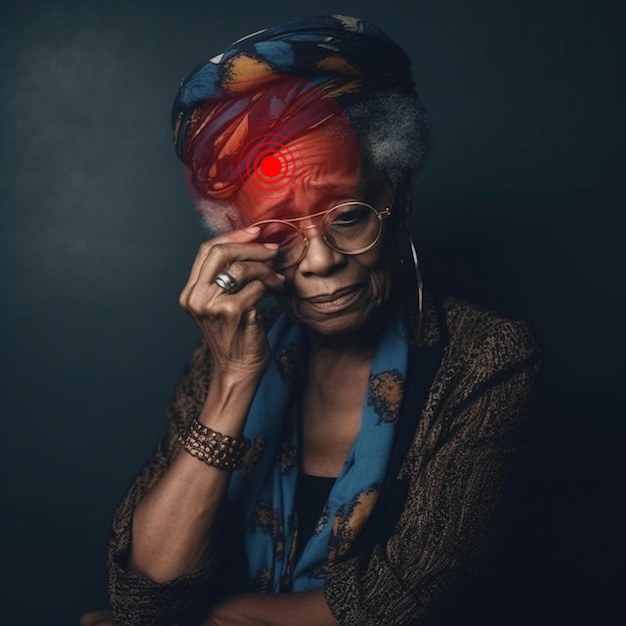 두통 편두통으로 고통받는 통증 세트 흑인 할머니 의료 및 건강 문제 생성 Ai