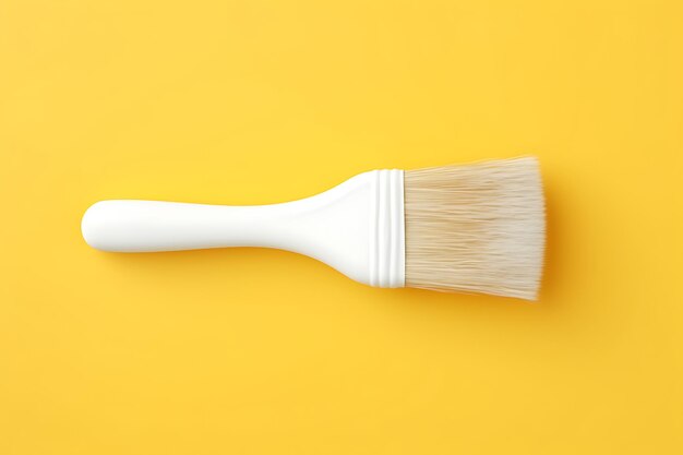 Paint brush isolated on yellow background Flat lay top view