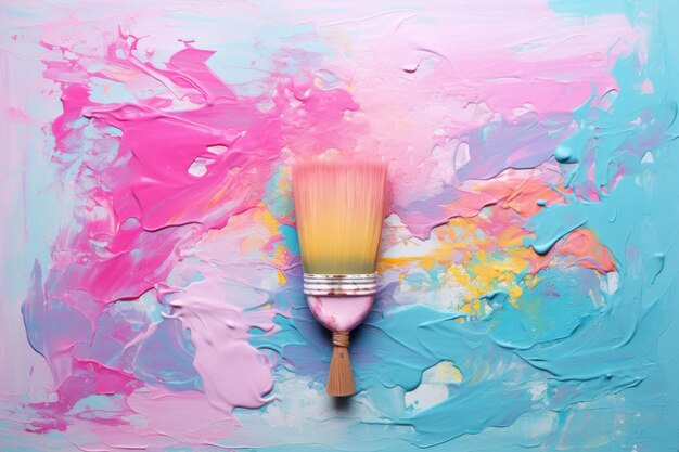 Paint brush on oil acrycic bright colourful background drowing