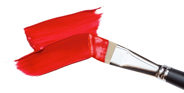 Photo paint brush strokes of red paint on white