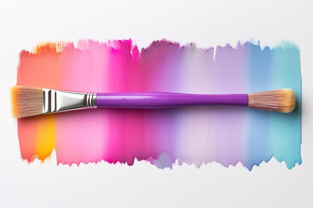 paint brush on a white background with a rainbow of acrylic paint