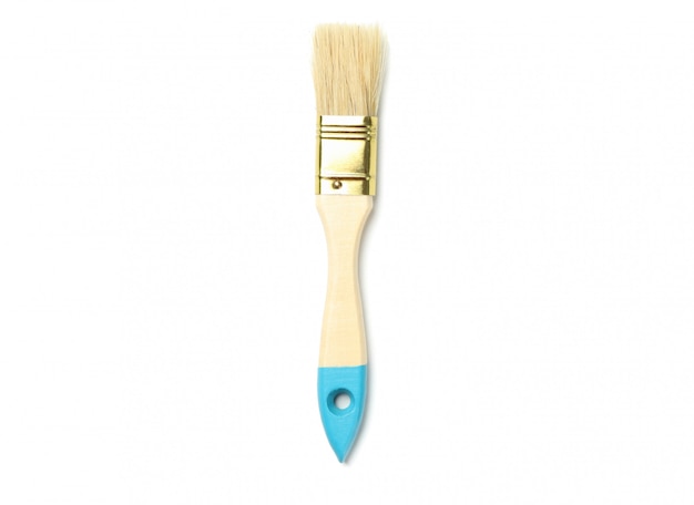 Paint brush with blue mark isolated on white surface