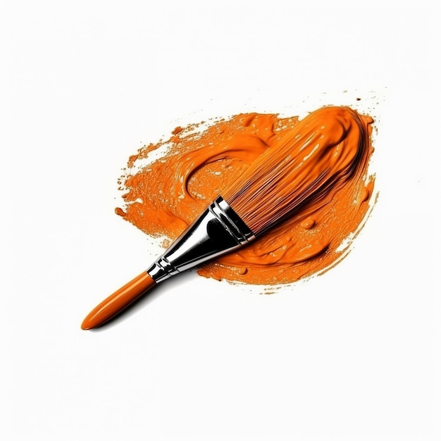 Photo a paint brush with orange paint and a brush with a paint brush in the center