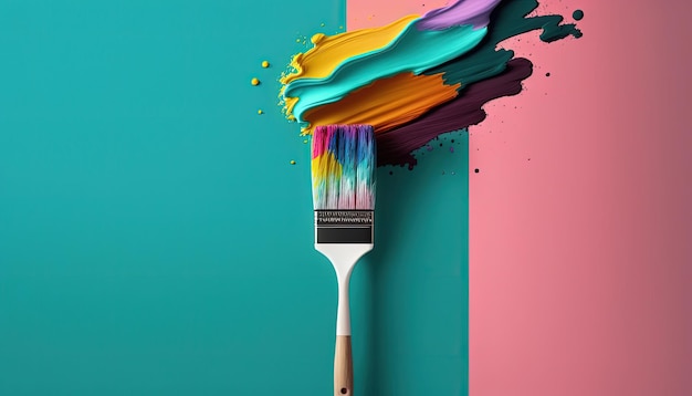 A paint brush with a paintbrush that has a yellow stripe on it.