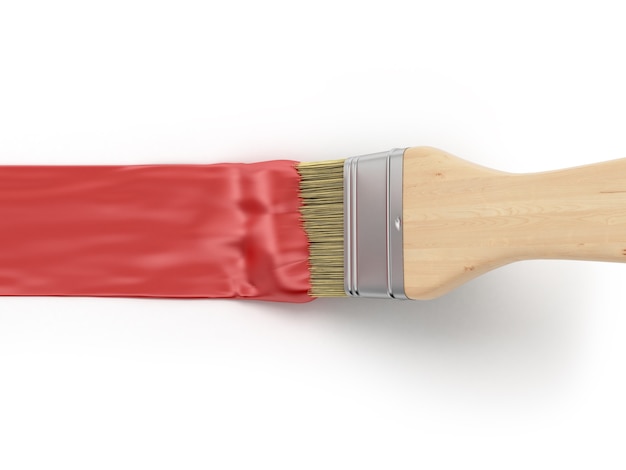 Paint brush with red paint stroke 3d render on white