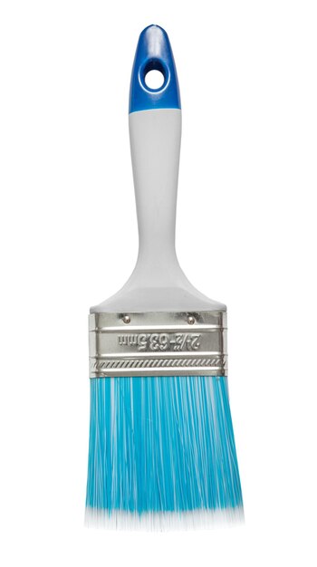 Paint Brush With White Painted Handle And Blue Bristle Isolated