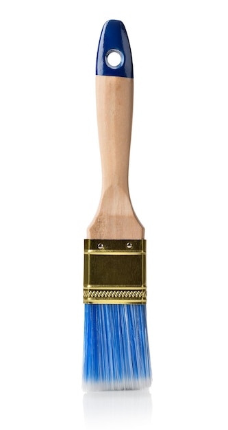 Photo paint brush with wooden handle isolated on white background