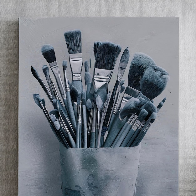 Paint brushes on canvas background