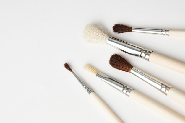 Paint brushes isolated on a white background with copy space closeup