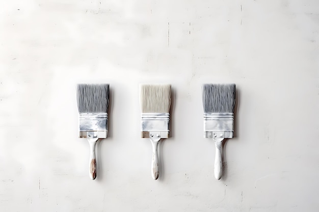 paint brushes on a white background Top view flat lay