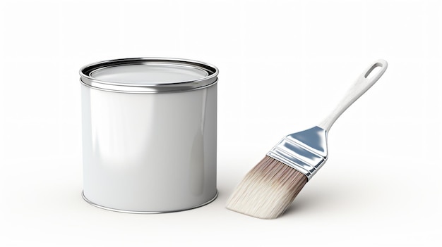 写真 paint can and brush isolated on white background