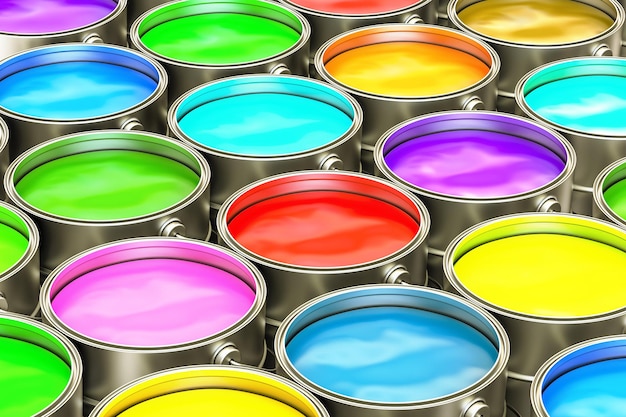 Paint cans closeup background 3D rendering