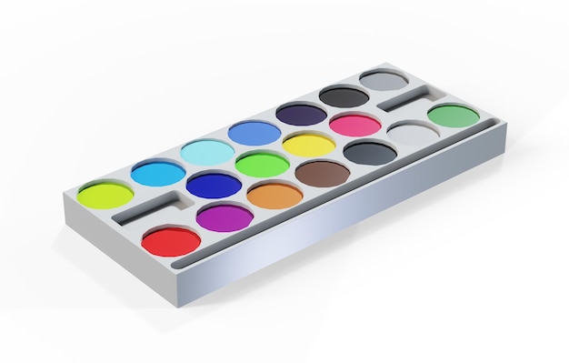 Foto rendering 3d della palette di colori delle lattine di vernice