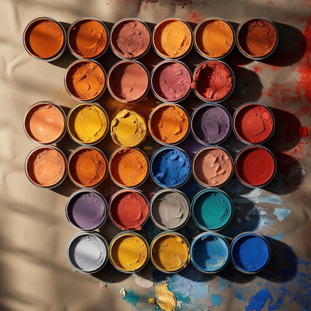 Foto palette di colori delle lattine di vernice