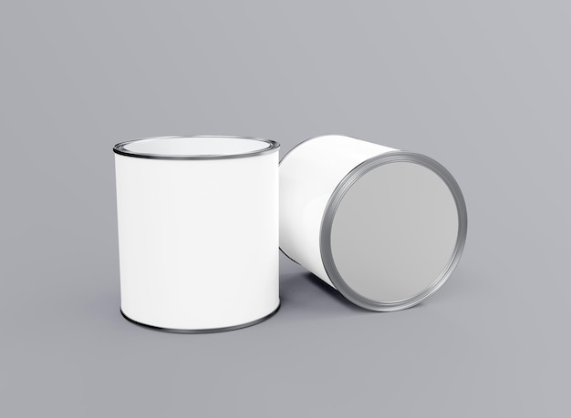 Paint Cans Mockup on Grey Background Paint Buckets Isolated 3d Rendering