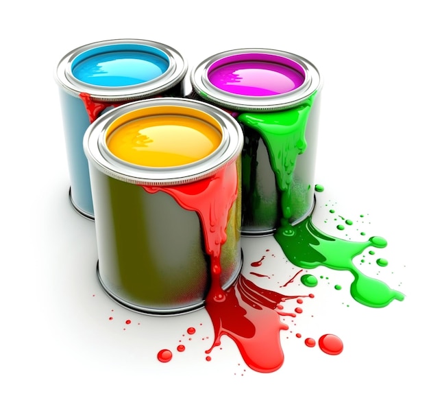 Paint cans with cyan magenta yellow colors