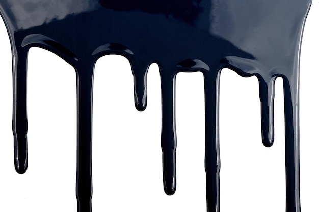 Paint drops flowing down on white paper Black ink blots abstract background