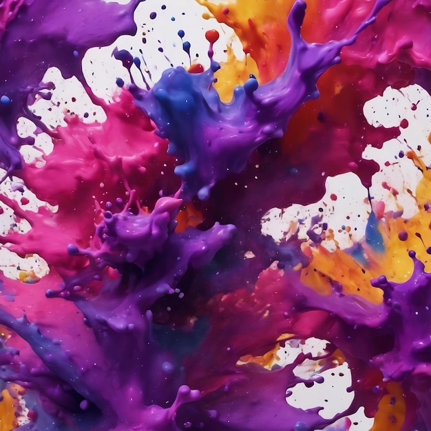 Paint drops and splashes on white paper multicolored explosion purple lilac ink blots abstract backg