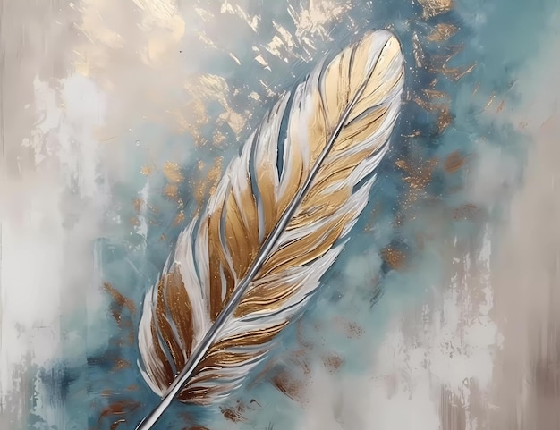 paint golden feather on drawing canvas art