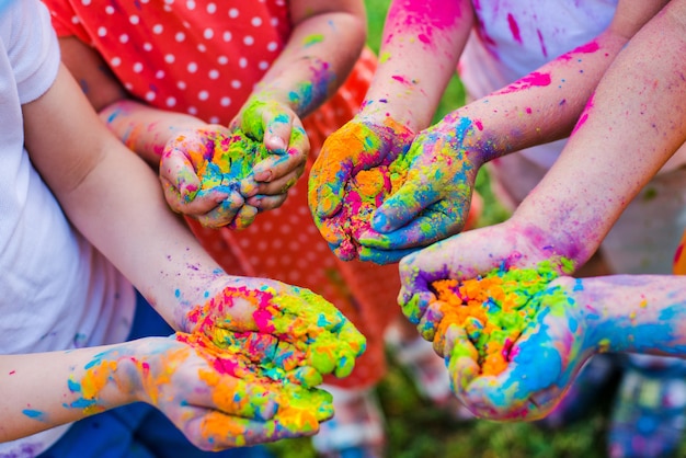 Photo paint holi on the hands