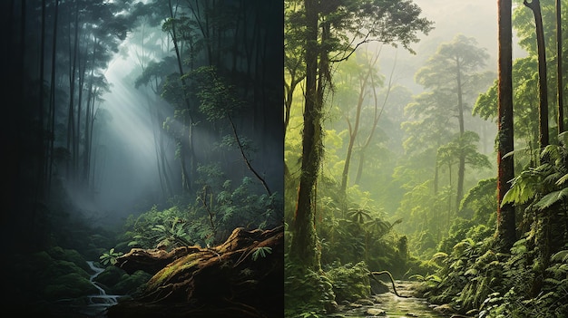 Paint a mysterious rainforest scene on your morning commute Images of tall trees