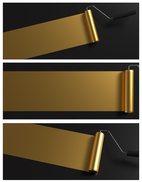 ランディング ページ、テキスト効果、製品の背景のペイント ローラーの背景色の金と黒