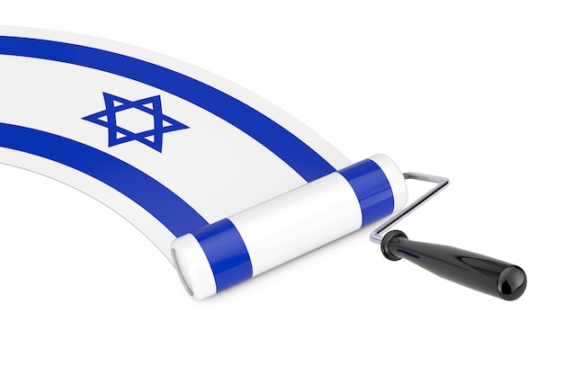 Paint Roller Brush with Israel Flag on a white background. 3d Rendering