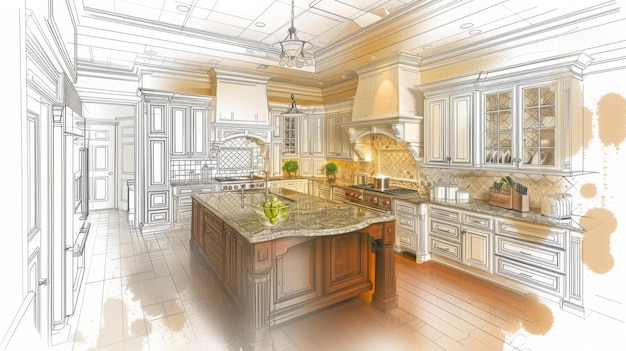 paint roller painting interior design blueprint sketch background while the space becomes real showi
