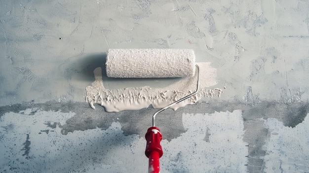 a paint roller on white painted wall