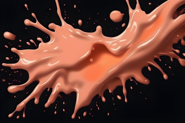 Paint splatter isolated on black background color pantone 2024 peach fuzz 3d rendering