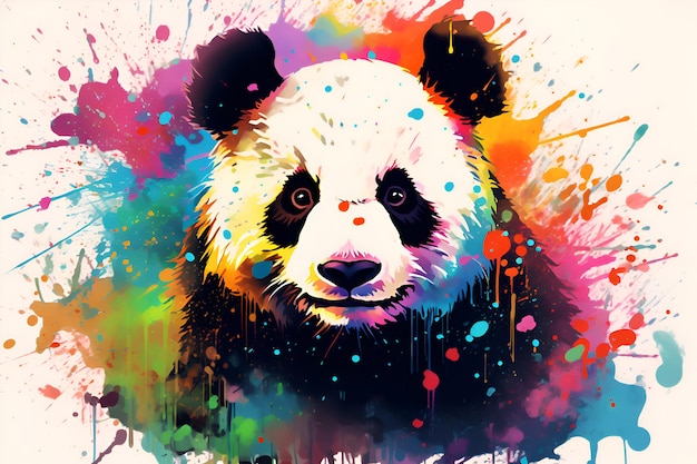 Paint splatter Panda illustration on white background Abstract multicolored portrait of panda pop art drawing Watercolor panda bear illustration with color splash